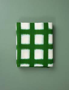 Handwoven Ikat Tablecloth // Green Grid