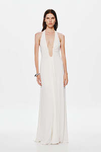 Size 6: Misha - Jennifer Cupro Maxi Dress in White