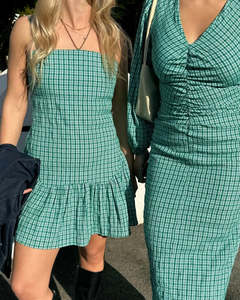 RUBY - Trulli Mini Dress in Aqua Check