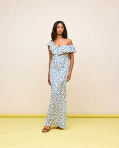 Size 6: RUBY - Hazel Ruffle Dress in Blue Scatter Heart
