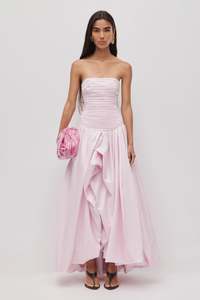 Size 10: AJE - Violette Bubble Hem Maxi Dress in Pastel Pink