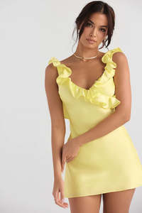 Mini Dresses: House of CB - Tink Buttercup Satin Ruffle Mini Dress