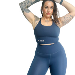 Evom Crop: Blue Steel Racer Sports Bra