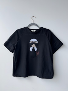 FENDI Karl Loves Karlito Black Perforated Sweatshirt Top