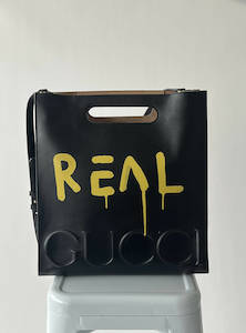 Gucci 1: GUCCI Black GucciGhost Print Calfskin Medium XL Tote Bag - FULL SET