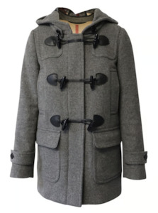Jackets 1: Burberry Brit 100% Wool Gray Hooded Zip Up Duffle Toggle Coat