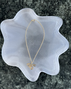 Dior Vintage Gold Tone Beige Enamel Logo Charm Necklace