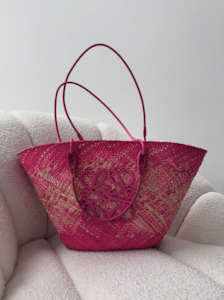 Loewe Raffia Pink Wicker Basket Tote 2023