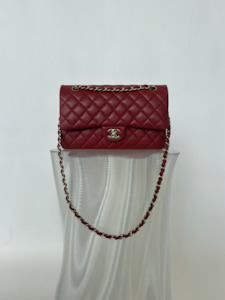 Chanel Medium Double Flap in Red Lambskin with Gold Hardware - FULL SET