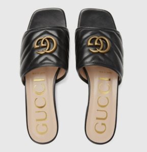 Footwear: Gucci Double G Leather Slide Sandals
