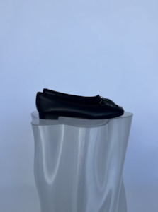 Footwear: Chanel Full Black Smooth Calfskin Ballet Flats - FULL SET