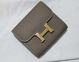 Hermes: Hermes Constance Etoupe Epsom Leather Compact Wallet