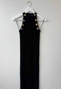 100 300: Balmain Gold Button Sleeveless Knit Dress