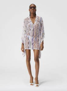 Missoni Zigzag Crochet Short Kaftan Cover-Up with Lurex
