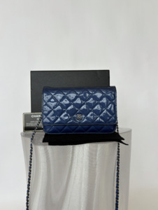 Chanel Blue Quilted Patent Leather WOC Clutch Bag