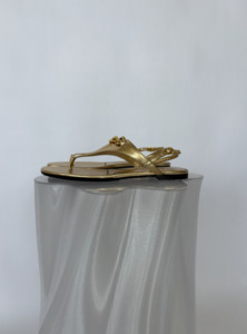 Valentino VLogo Chain Metallic Nappa Flat Thong Sandals