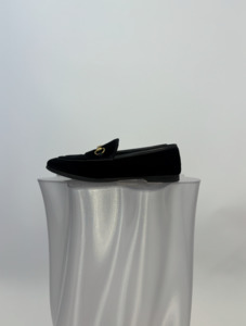 Gucci: Gucci “Jordaan” Velvet Loafers in Black with Gold Hardware - FULL SET