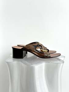 100 300: Chloe Rony Snake Print Leather Cross Strap Mules