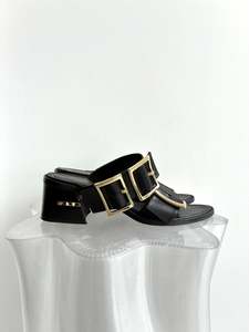 Tibi Big Buckle Leather Heeled Slides