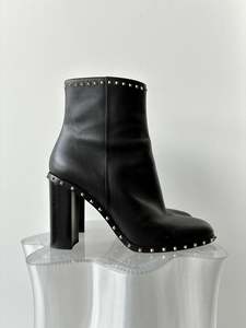 100 300: Valentino Garavani Rockstud Black Leather Biker Boots