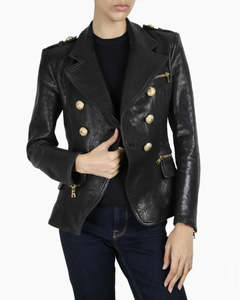 Balmain Double Breasted Lambskin Leather Jacket