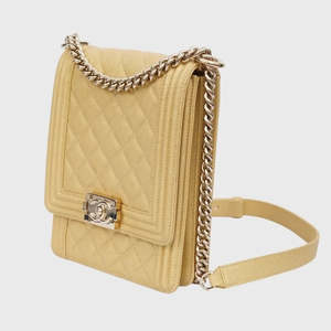 2000 2999: Chanel Boy North South Flap Bag – Beige/Light Yellow Caviar Leather