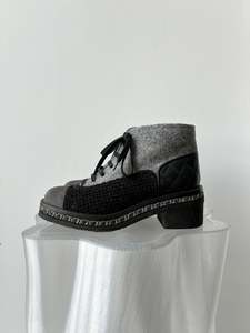 500 999: Chanel Black/Grey Tweed Combat Boots 2016