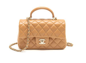 3000 5000: Chanel Top Handle Mini Rectangular Flap Bag Lambskin Caramel LGHW (microchip)