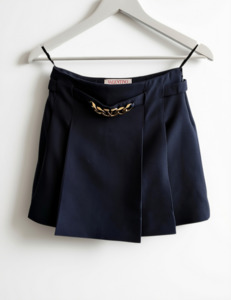 Bottoms: Valentino Navy Pleated Mini Skirt