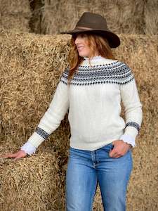 Harley Fairisle Knitwear: Harley Crossbred White & Navy Jumper