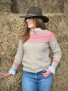 Harley Fairisle Knitwear: Harley Crossbred Oatmilk & Rosebud Jumper