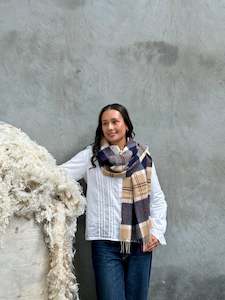 All Clothing: Bannockbane Camel Navy 100% Merino Oversized Scarf