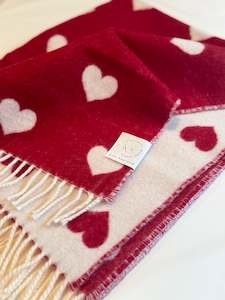 Hearts Baby Blanket Red & White 100% Merino