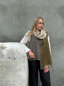 Army Green & Natural 100% Merino Scarf
