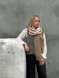 All Clothing: Camel & Baby Pink 100% Merino Scarf