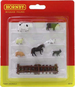 Hornby Figures - Farm Animals with Fence 9pc - R7120