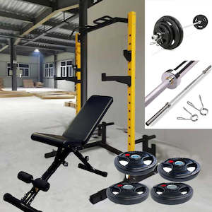 Squat Rack+Bench+Barbell+30kg plates