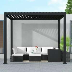 Louvred Black Colour Pergola 3x3m with 3 Zipped Blinds Set