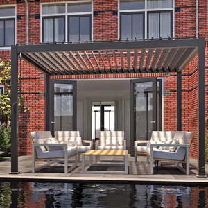 Louvred Charcoal Colour Pergola 3x3m with 3 Blinds Set