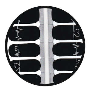 Romance: Black and Silver Heartbeat Line Nailwraps