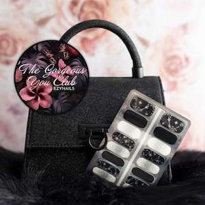 Elegantly Midnight: Black and White Stars and Glitter trails Nailwrap Set