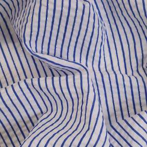 Striped: Cotton Lurex Seersucker Stripe Deadstock - Blue