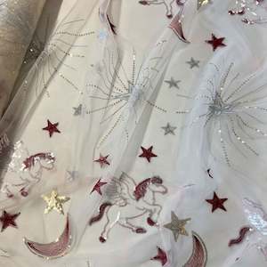 Embroidery: Pegasus Starburst Moon Mesh - Cream