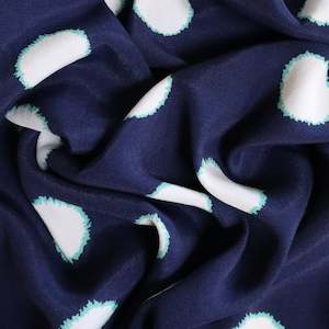 Printed Spot Viscose Crepe - Navy and Aqua