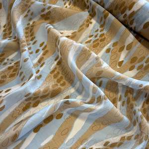 Rayon: Riverside Voile Print - Blue & Camel