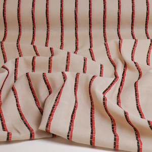 Linen: Cotton Linen Double Stripe Print Deadstock  - Red