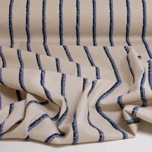 Cotton Linen Double Stripe Print Deadstock - Sky