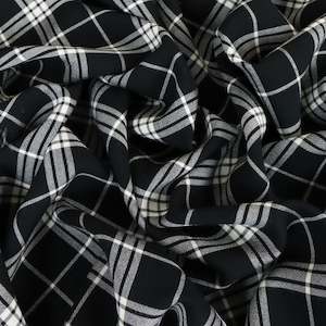 Viscose Crepe Windowpane Check Designer End - Black