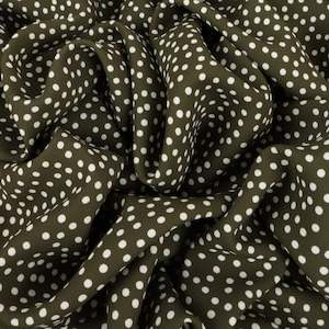 Printed Viscose Crepe Designer End - Olive Polka Dot