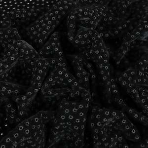 Viscose: Embroidered Hole Punch Velvet Designer End – Mika Black